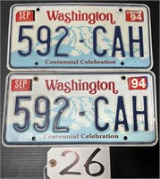 Set 1994 Washington Centenial License Plates
