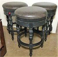 Trio of Padded Barstools with Nailhead Trim