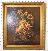 Floral Still-Life Print on Board in Frame