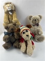 Build A Bear lion, Gund dog and teddy bears