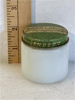 Vintage milk glass, hand cream jar Landers