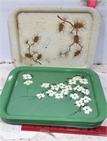 10 Metal Green w/ White Flowers Serving Lap Trays&