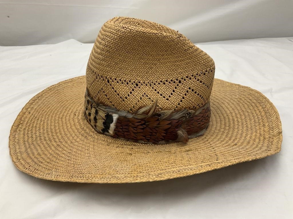 Hawaiian Headwear Straw Hat w/Feather Hatband