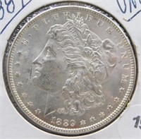 1889 UNC Morgan Silver Dollar.