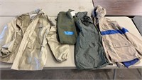 Rain coats: S/M green, Xl(18) jacket, sm overalls
