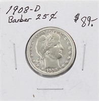 1908-D Silver Barber Quarter