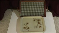 Vintage glass topped wooden tray (17"x11") plus ni