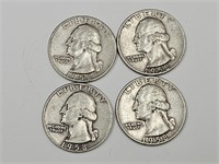 4 Silver Quarters 1958 D