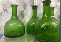 4 Green White House Vinegar Bottles