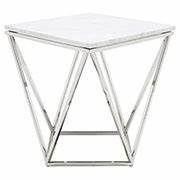 18 in. White/Chr Square Marble Stone Top End Table