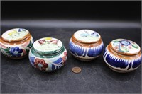 Set 4 Handmade Pottery Trinket Boxes/Mexico