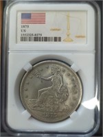 Slabbed 1875 seated liberty trade dollar token