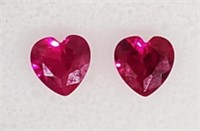 (2) Red Ruby Heart Gemstones