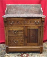 ANTIQUE VICTORIAN WALNUT WASH STAND WITH MARBLE