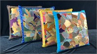 4 Vintage Leather Patchwork Throw Pillows