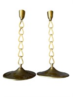 Vintage Pair of Handmade Brass Spiral Candlesticks