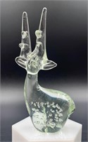 Vtg Controlled Bubble Art Glass Deer Paperweight
