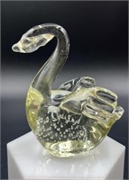 Controlled Bubble Art Glass Swan Paperweight