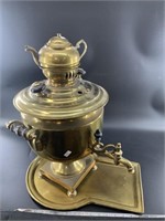 Beautiful antique Russian brass samovar, with cup