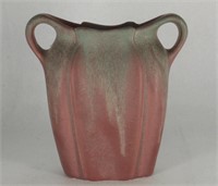 MUNCIE POTTERY 2 HANDLED VASE ROSE AND GREEN