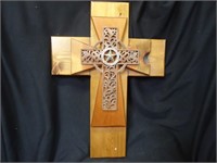 23" High Wood & Metal Cross Wall Decor