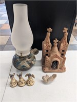 Vintage Mexican Pottery: Oil Lamp, Church