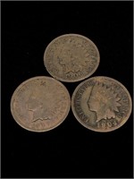 Three Antique 1C Indian Head Penny Coins - 1904,