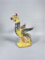 Stylized Pottery Rooster Marked USA