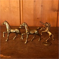 (3) Brass Figurines - Horse & Unicorn