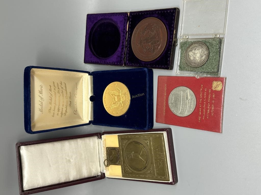 Five Commemorative Coins including medal of merit