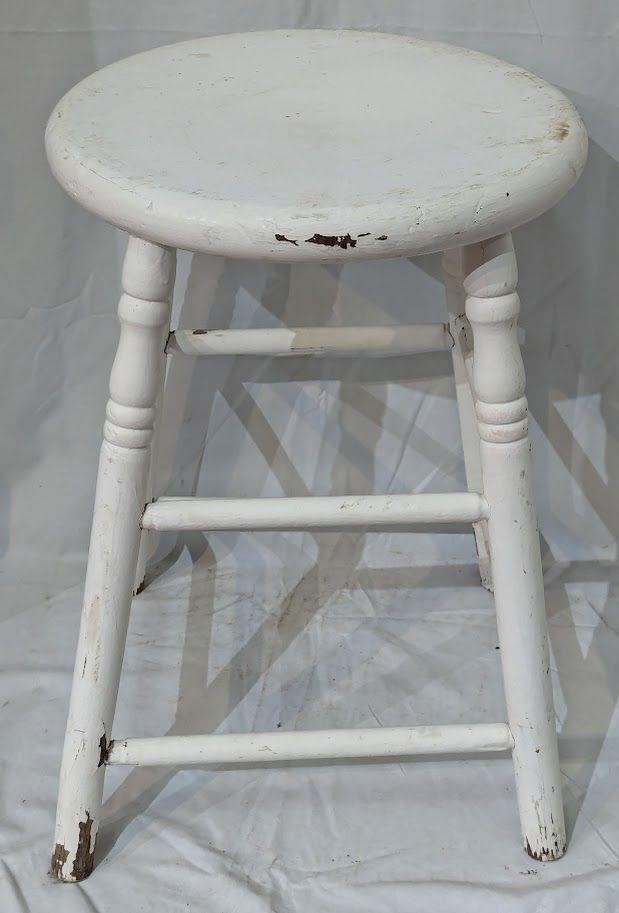 Antique White Wooden Stool