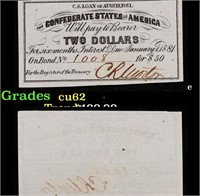 1861 Confederate States Two Dollars Note Grades Se