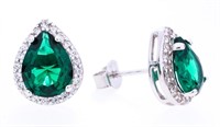 Sterling Silver Pear Shape Emerald Green Stud Earr