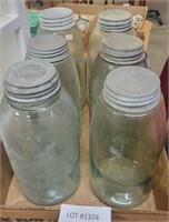 6 VTG APPROX 1/2 GALLON CANNING JARS