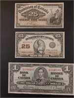 1900 - .25 cent Bank Note Canadian, 1923 & 1937