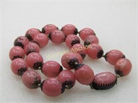 Vintage Pink Iridescent & Black Filigree Necklace,