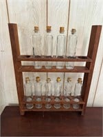 Vintage Spice Rack W/ Glass Bottles