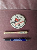 67 Cubs Mini Ball Bat; Cardinals Button