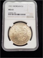 1921 Graded 90% Silver Morgan Dollar.