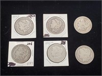 1882, 87, 94 O 1897 S 1900 O Morgan Dollars.