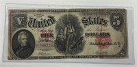 1907 $5 RED SEAL NOTE