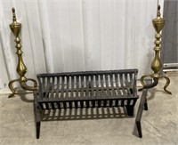 (AX) 
Vintage Brass and Cast Iron Andirons and