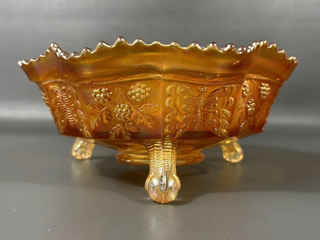 Vintage Marigold Butterfly Clawfoot Bowl