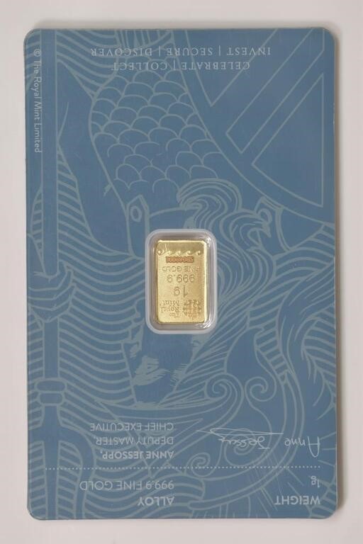 Royal Mint 1 Gram Brittania Gold Bar on Card
