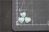 3, Larimar Hearts, Cabochon Cut Backs