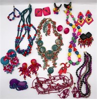 Collection of Colorful Handmade Wood Jewelry