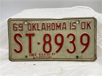 1969 OKLAHOMA Auto License Plate Tag