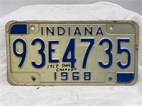 1968 INDIANA Auto License Plate Tag