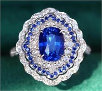 2.8ct Natural Royal Blue Sapphire Ring 18K Gold