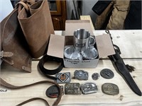 Belt Buckles, Belt, Cups, Chaps, And Knife